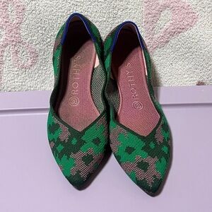 Rothy's Point Botanicamo Green & Pink Flats